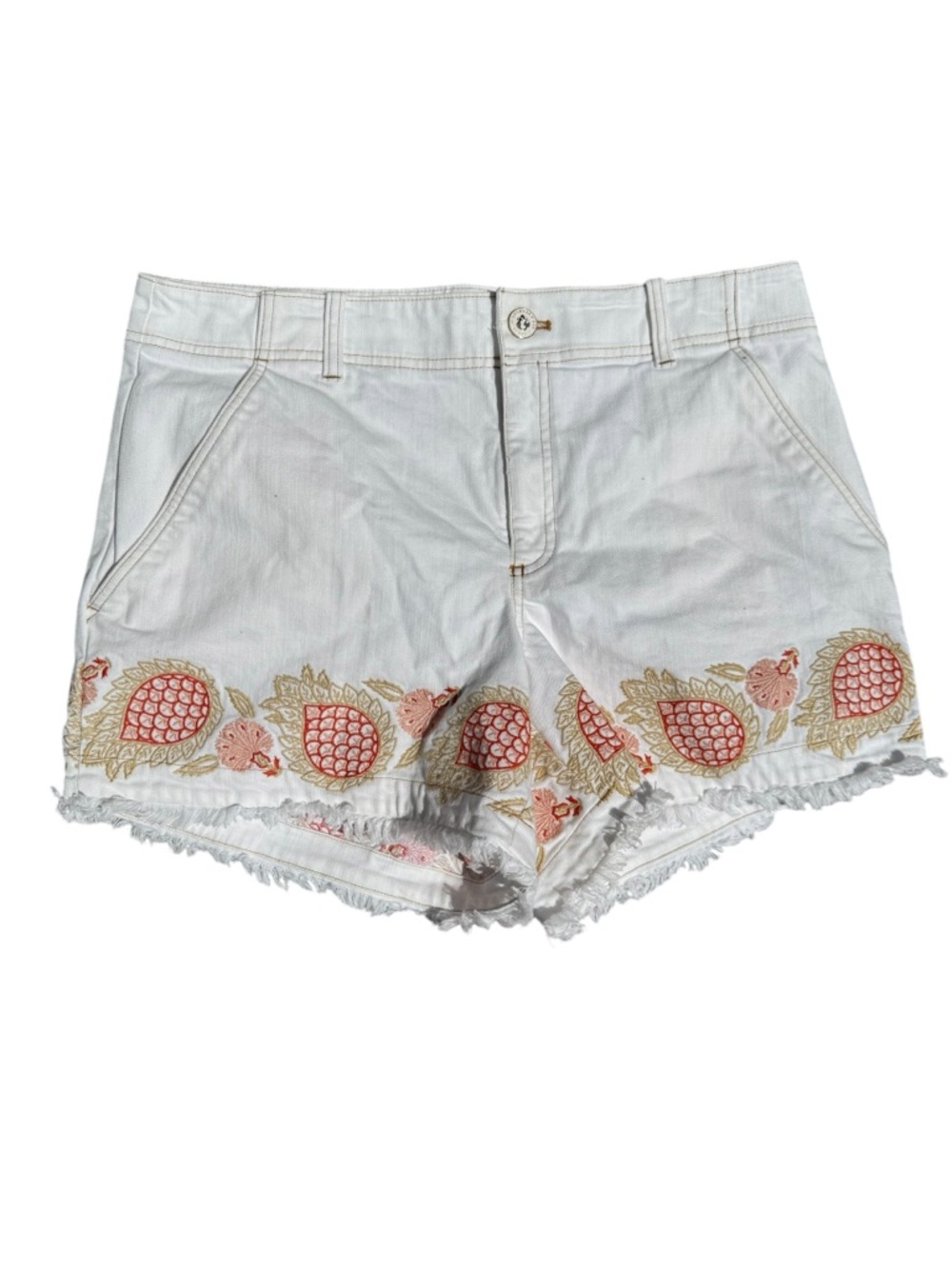 Spartina 449 White Denim Cutoff Shorts Embroidered Summer Floral Southern